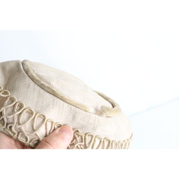 Vintage Antique Early 1900s Distressed Fabric Chinese Hat Cap Beige Womens main image 4